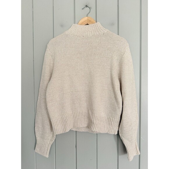 NWT Ann Taylor Fringe Ribbed Sweater L Large Ivory Mock Neck Acrylic NEW - Picture 6 of 7